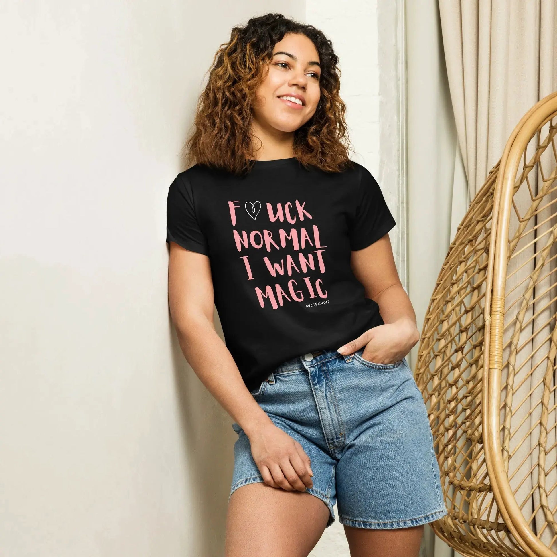 women's t-shirt F*CK NORMAL I WANT MAGIC Women’s high-waisted t-shirt by Maiden-Art