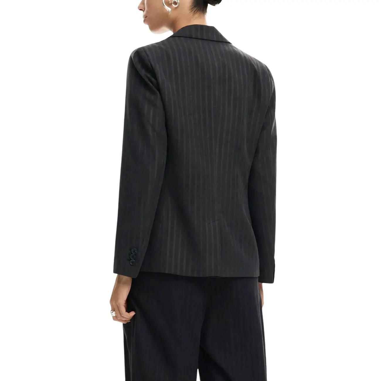 Desigual Women Grey Pinstripe Blazer Spring Stylish Structured Jacket by Desigual