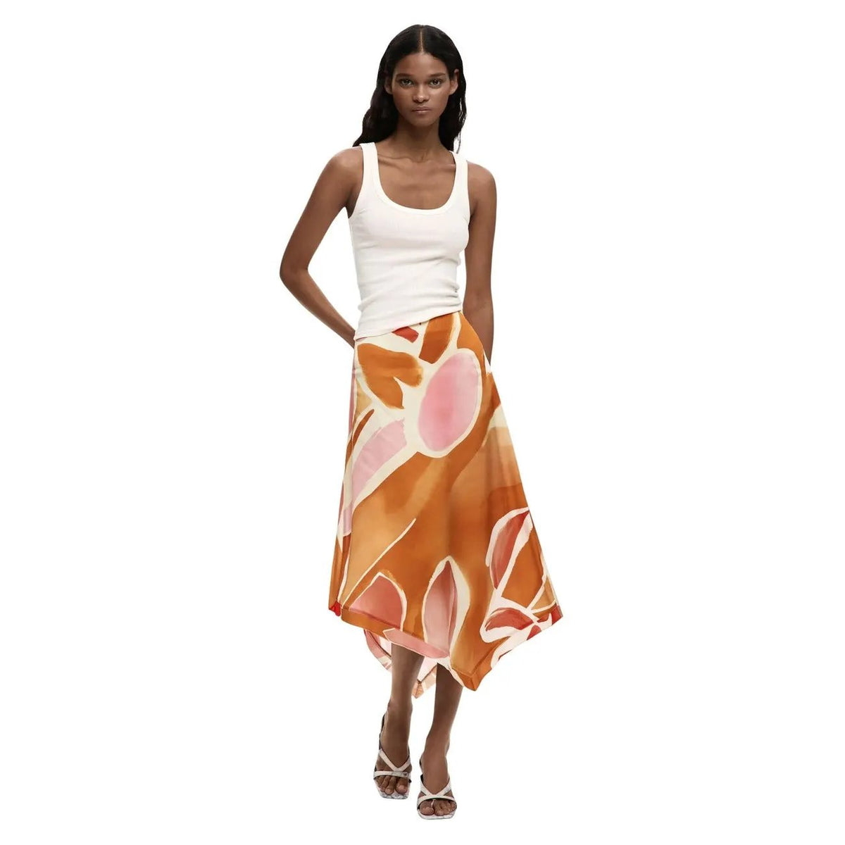 Desigual Women Beautiful Colorful Viscose Skirt Orange Abstract Design by Desigual