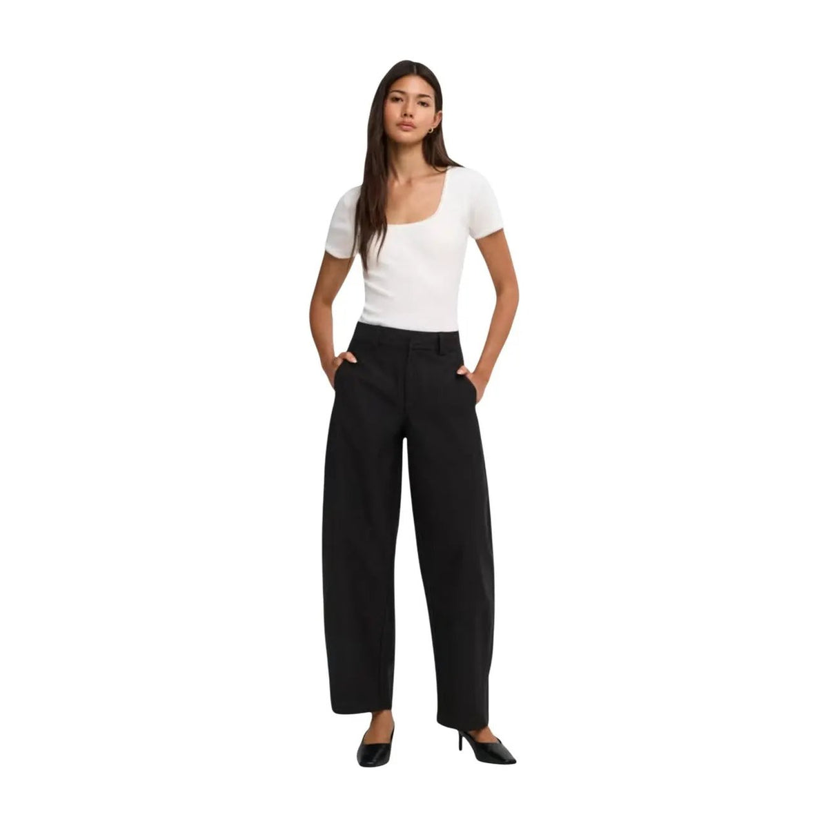 Only Women Black Stretch Barrel Trousers Premium Comfortable Fall Style by Only