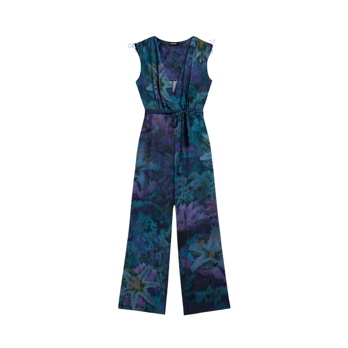 Desigual Women Elegant Blue Floral Print Sleeveless V Neck Jumpsuit by Desigual
