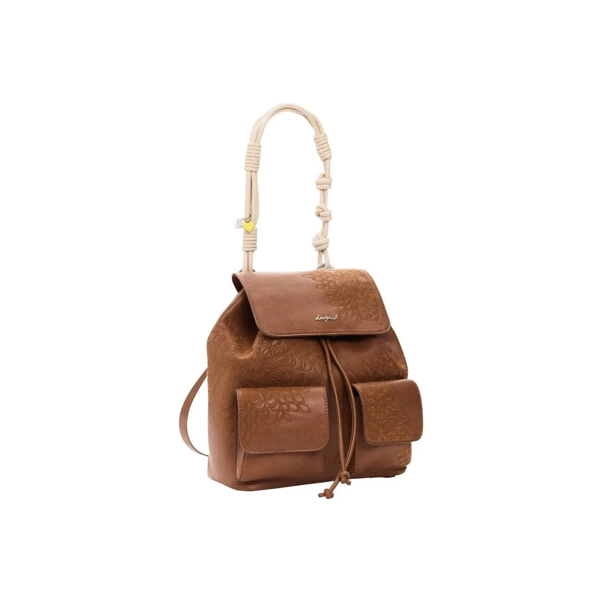Desigual Women Brown Embossed Rucksack Handbag With Front Pockets by Desigual