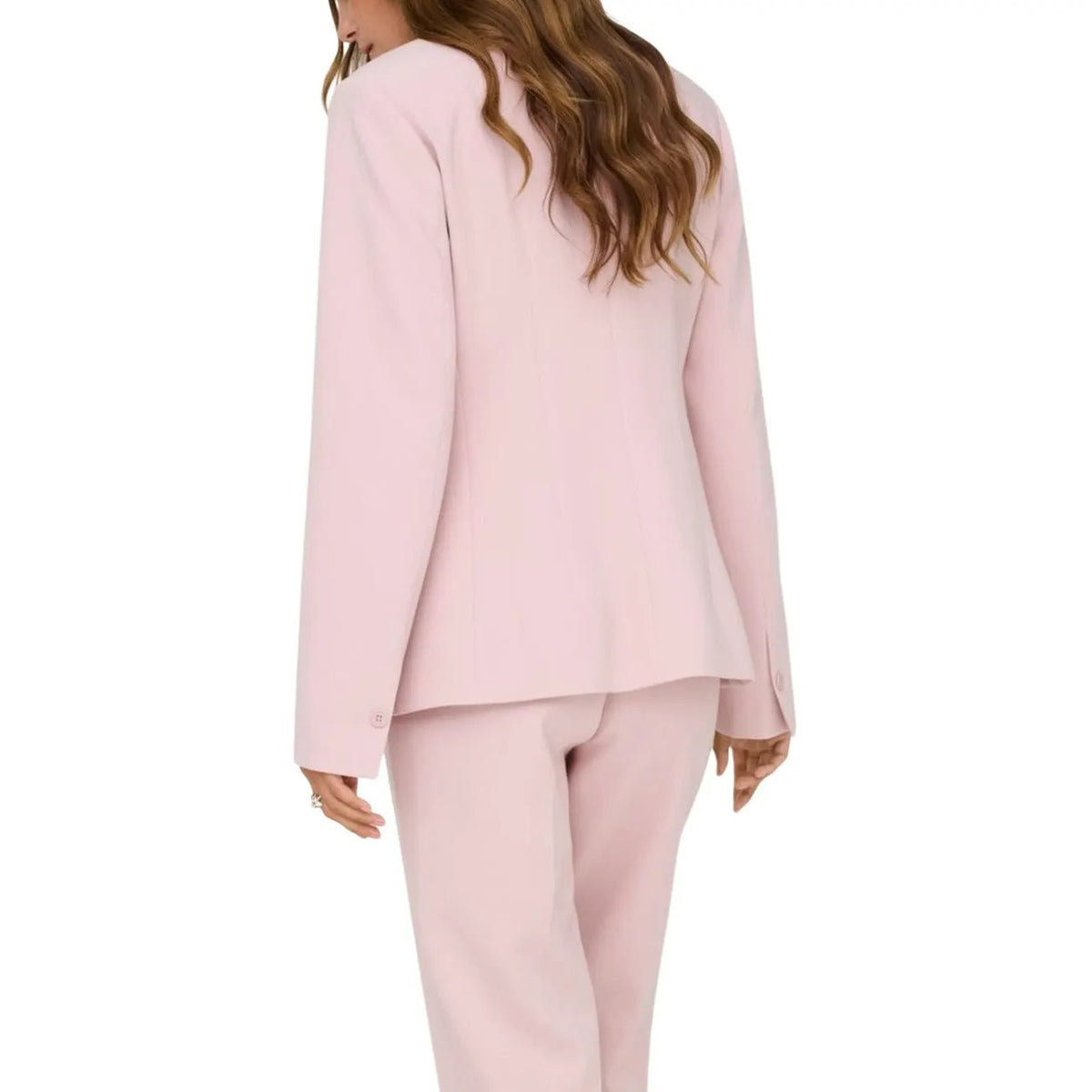 Only Women Elegant Pink V Neck Lapel Long Sleeve Stretch Blazer by Only