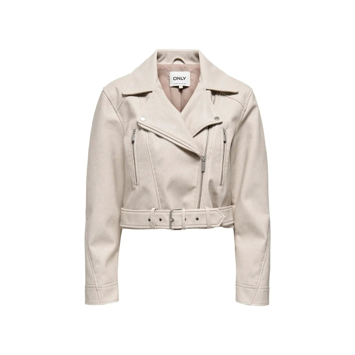 Only Women Beige Belted Lapel Collar Zip Front Blazer Jacket by Only