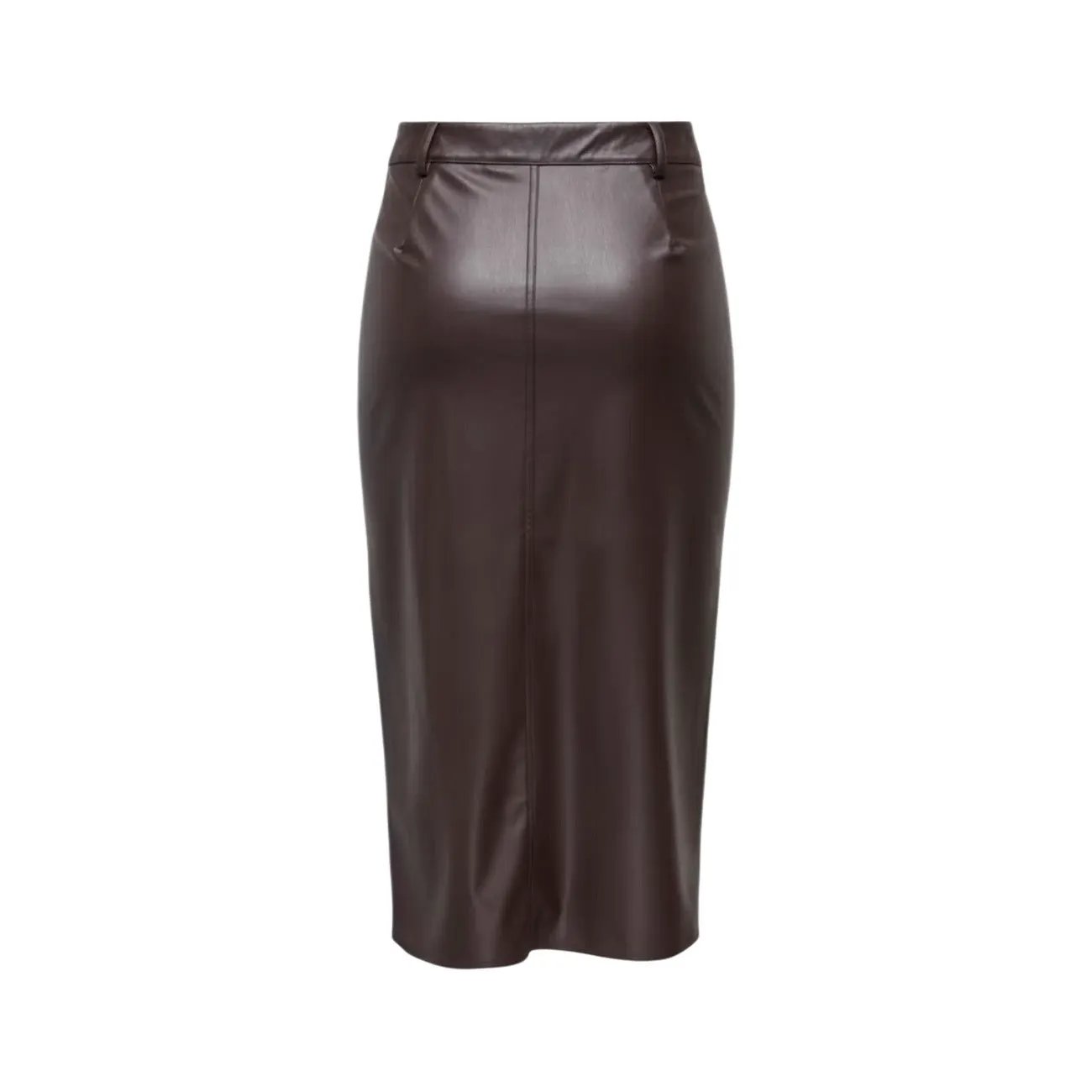 Only Women's Brown Faux Leather Pencil Skirt Slim Fit Side Pockets by Only