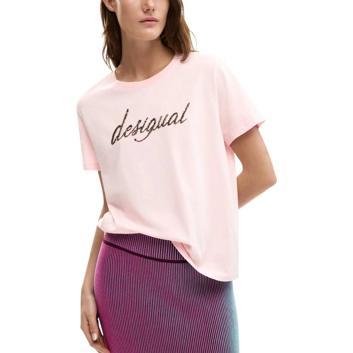 Desigual Women Soft Pink Print Cotton T-Shirt For Breezy Summer Days by Desigual