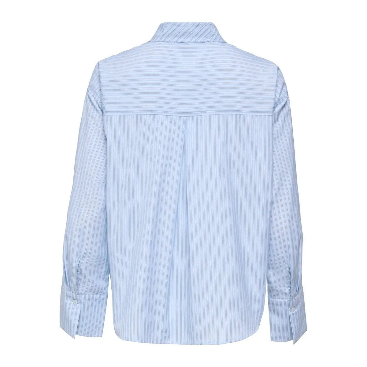 Only Women Elegant Light Blue Striped Classic Neck Tie Long Sleeve Shirt by Only