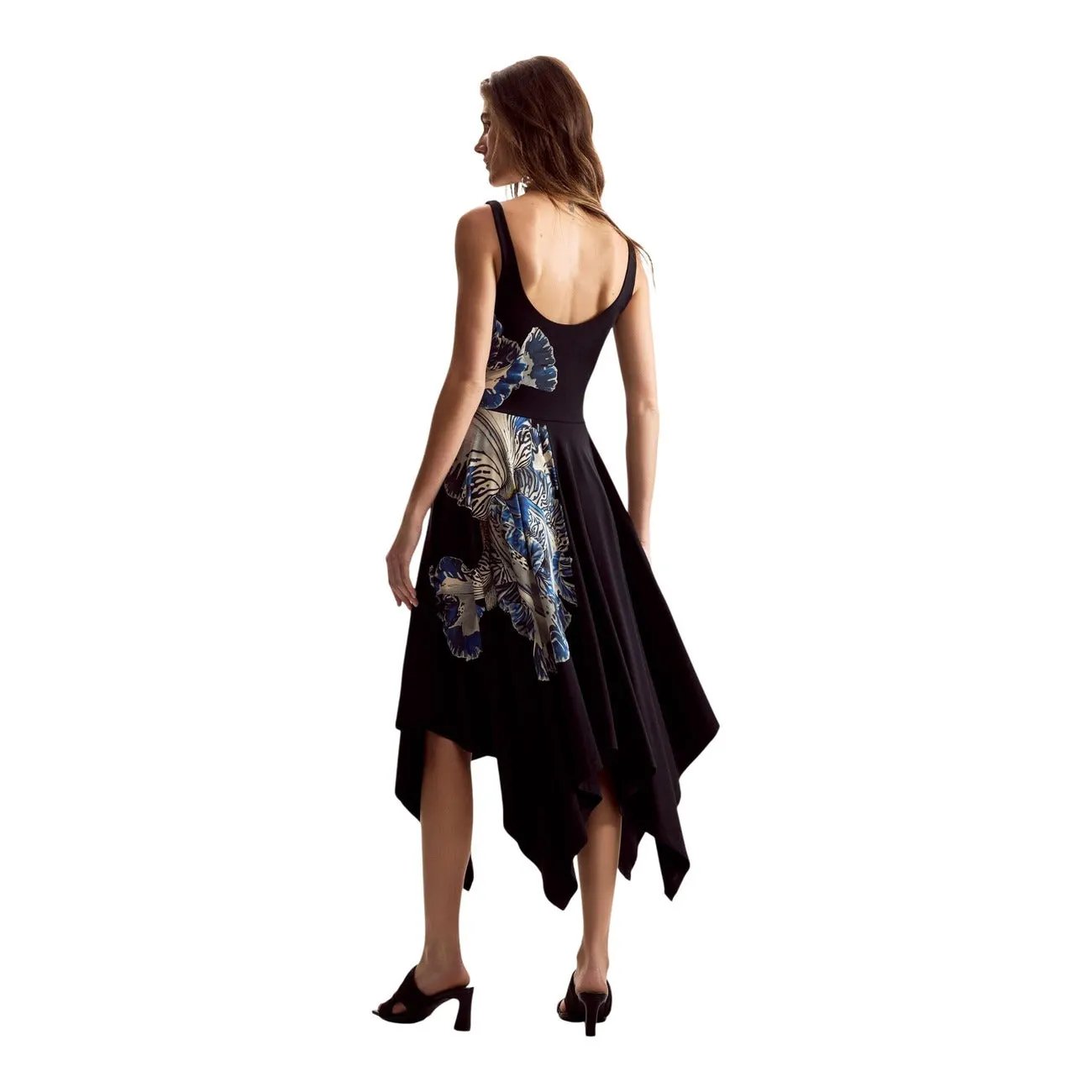 Desigual Women Black Floral Strap Dress Elegant Cotton Blend Summer Style by Desigual