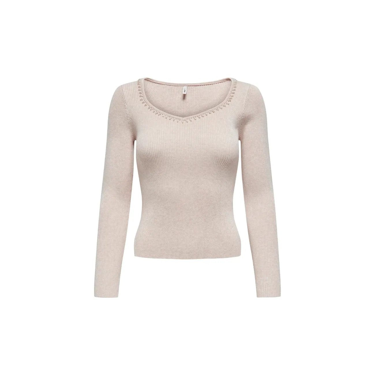 Only Women Beige Soft Long Sleeve Sweetheart Neckline Knitwear Top by Only
