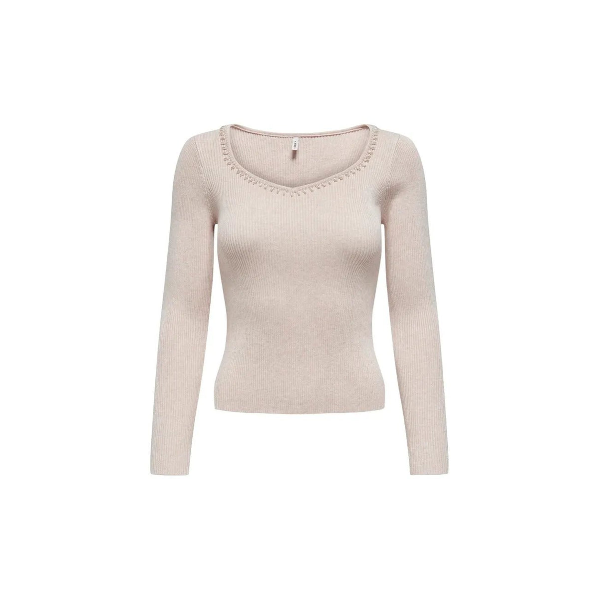 Only Women Beige Soft Long Sleeve Sweetheart Neckline Knitwear Top by Only