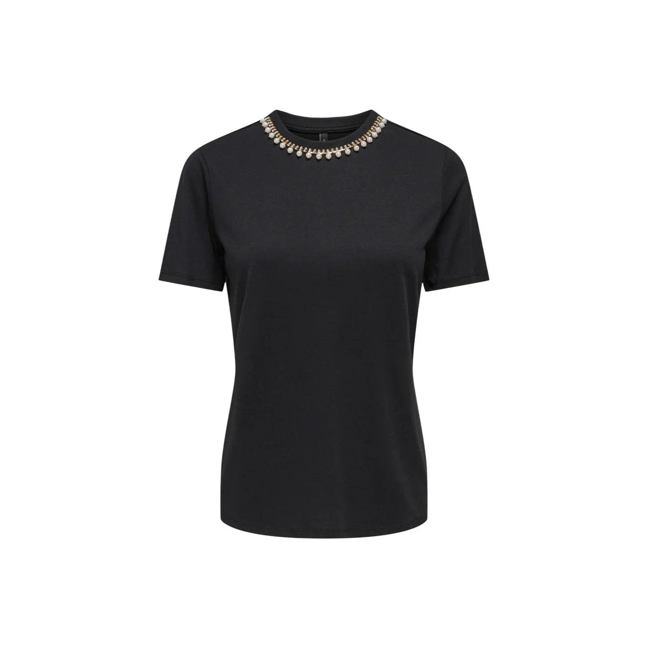 Only Women Black Bling Round Neck Short Sleeve Organic Cotton Shirt by Only