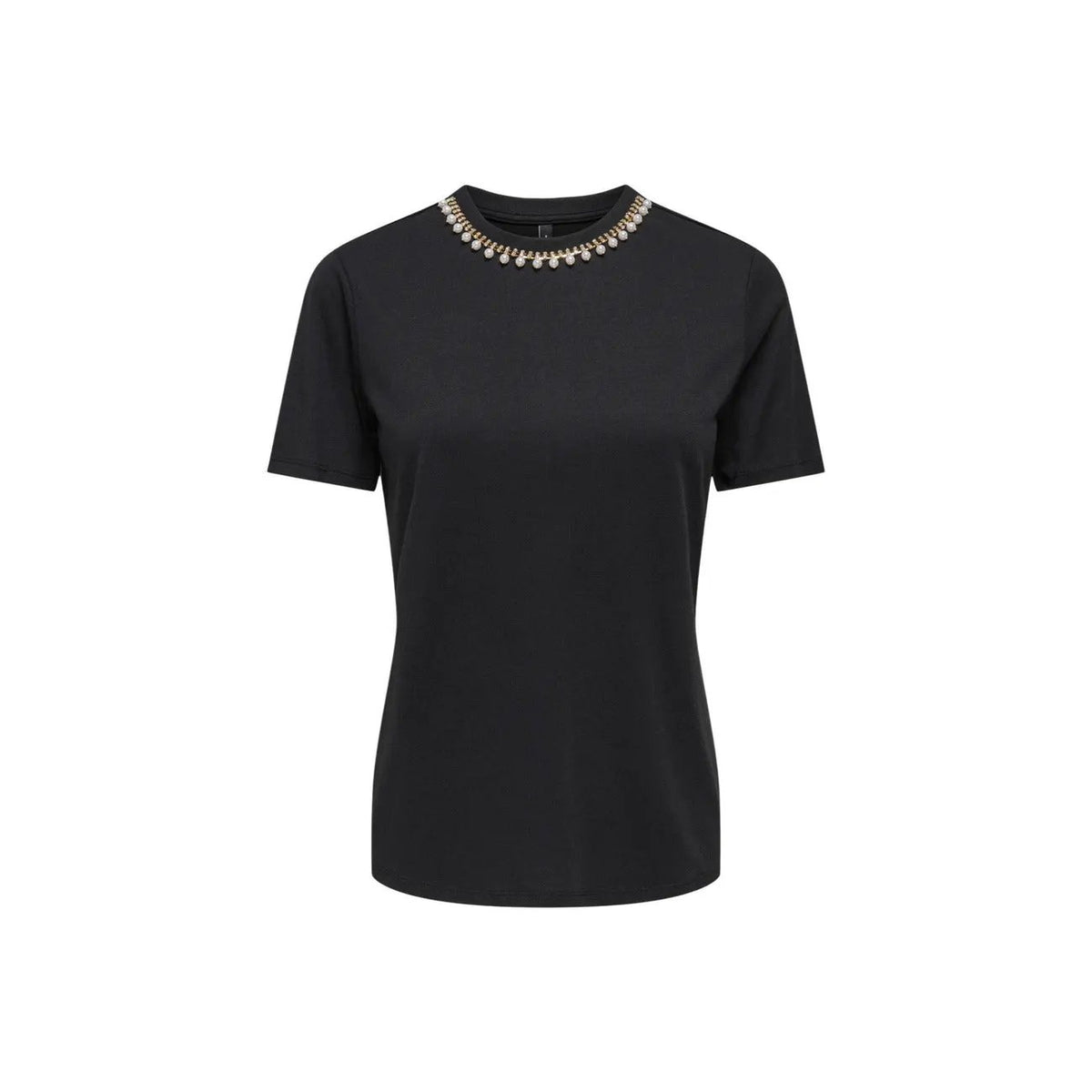 Only Women Black Bling Round Neck Short Sleeve Organic Cotton Shirt by Only
