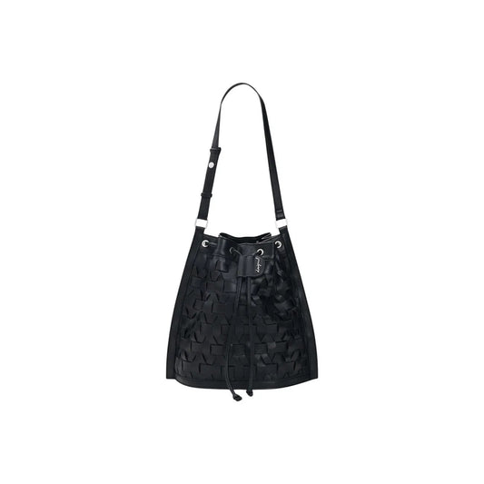 Desigual Women Stylish Black Woven Bucket Bag With Drawstring Inner Pocket by Desigual