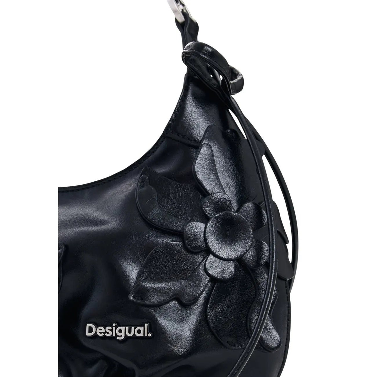 Stylish Desigual Black Women Floral Shoulder Bag With Zip Inner Pocket by Desigual