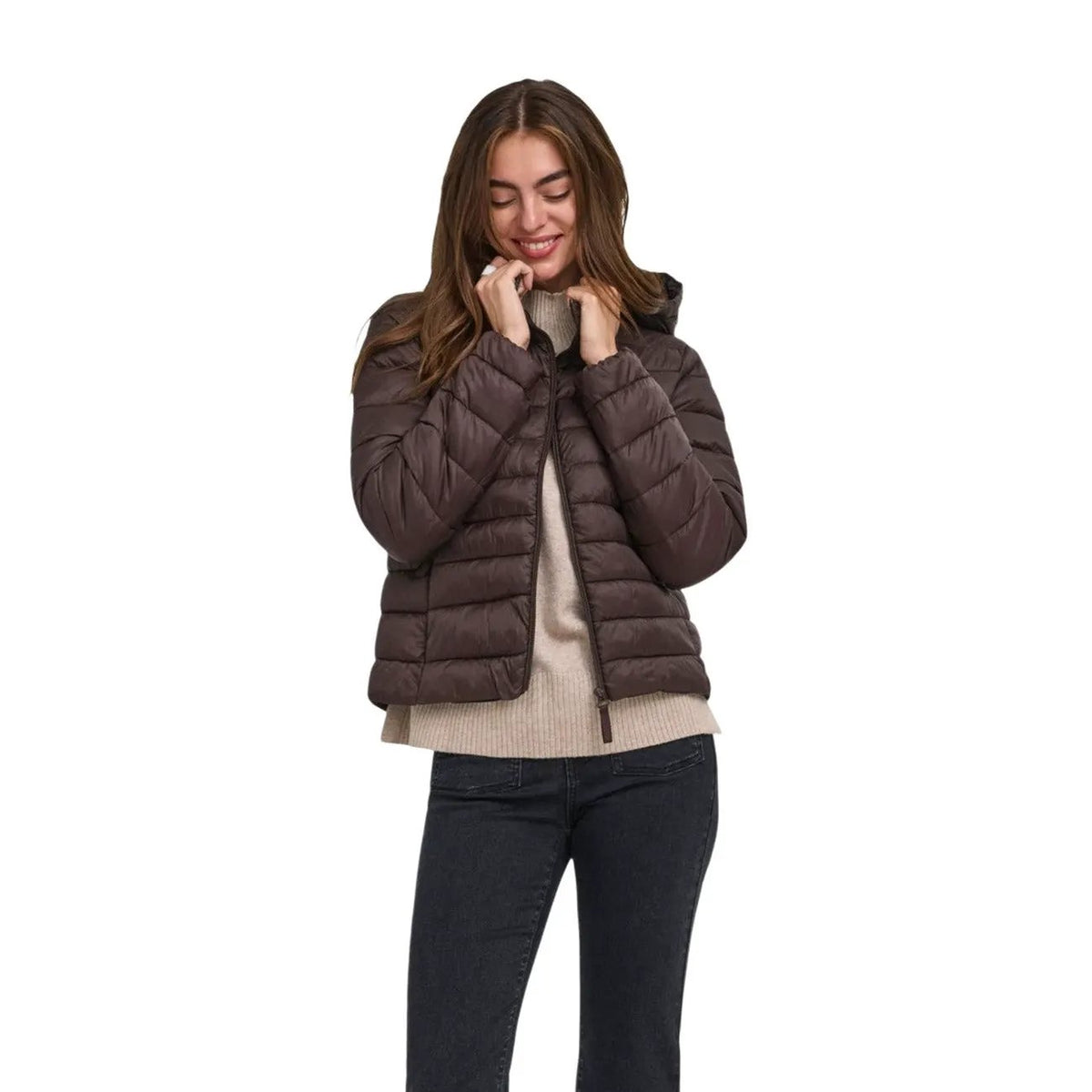 Only Women Quilted Hooded Jacket Light Blue Stylish Warm Zip Front by Only