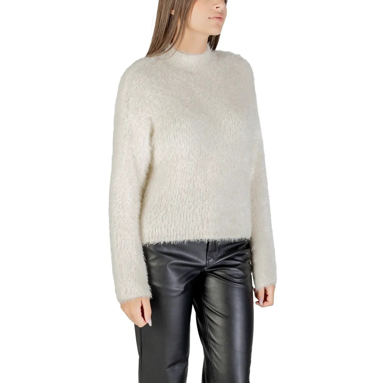 Only Women White Cozy Fluffy Long Sleeve Knitwear Sweater Winter by Only