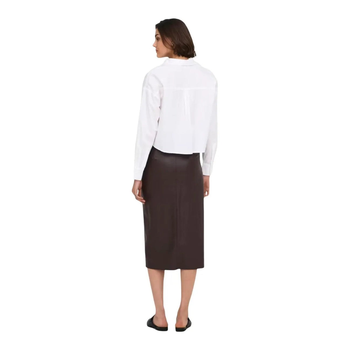 Only Women's Brown Faux Leather Pencil Skirt Slim Fit Side Pockets by Only