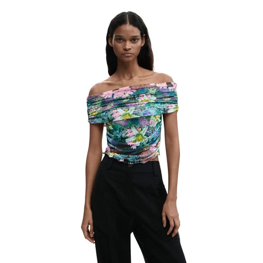 Stunning Desigual Women Floral Print Boat Neck Stretchy Summer Top by Desigual