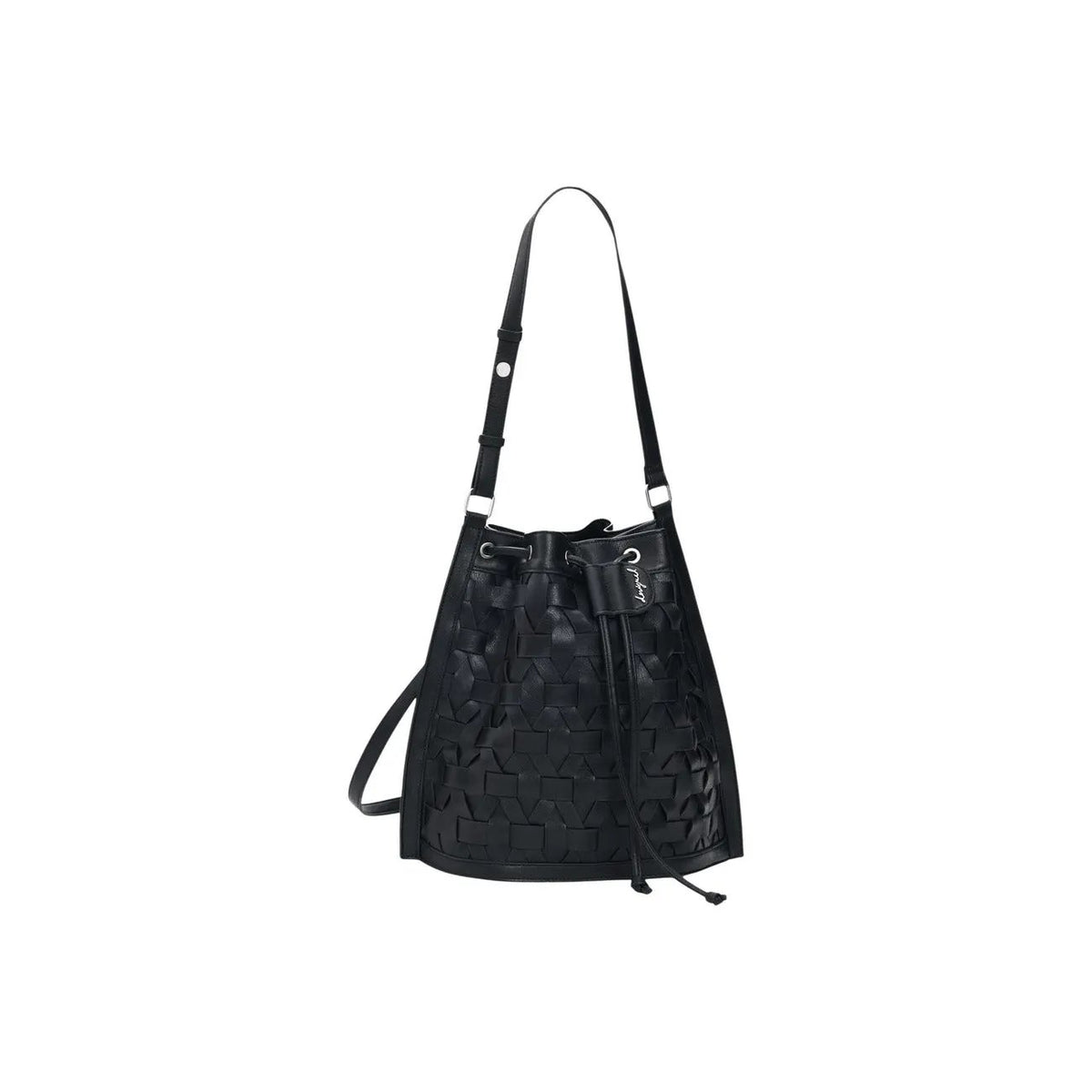 Desigual Women Stylish Black Woven Bucket Bag With Drawstring Inner Pocket by Desigual