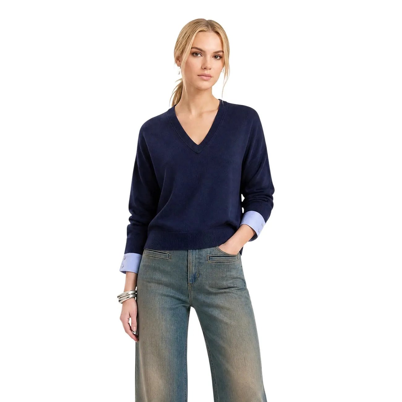Liu Jo Women's Sequin Knit V-Neck Sweater Beige Cozy Luxe For Fall Winter by Liu Jo