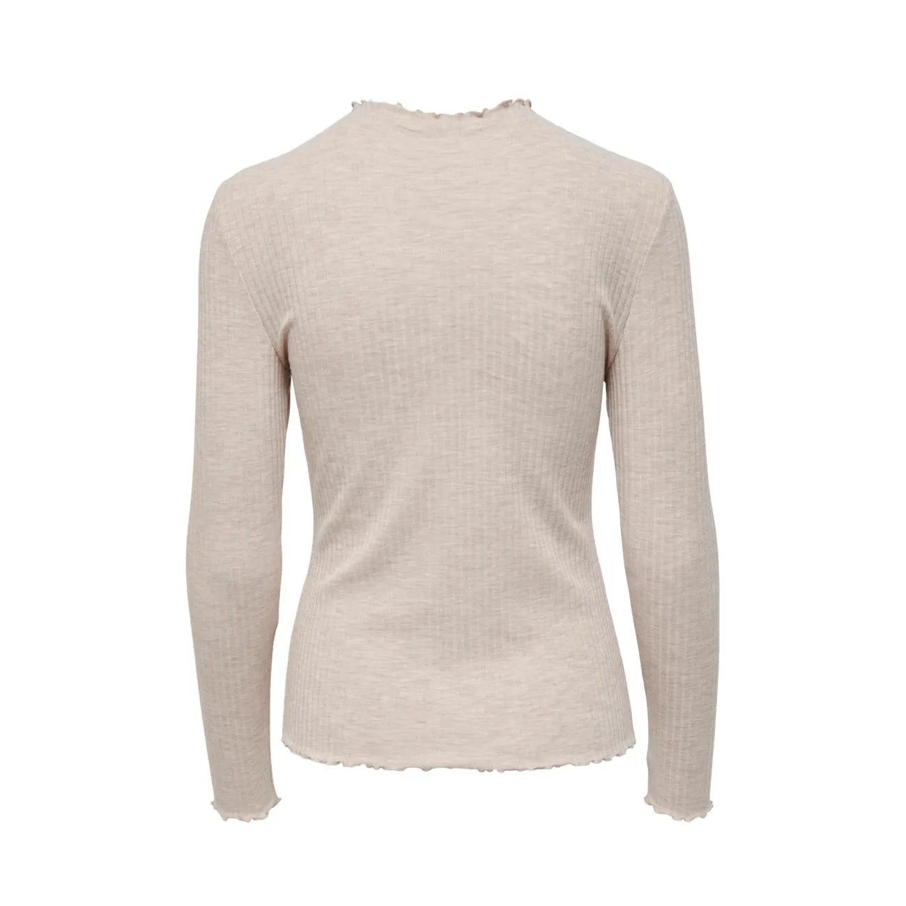 Only Women Beige Long Sleeve Ribbed Knitwear Top With Elastic Stretch by Only