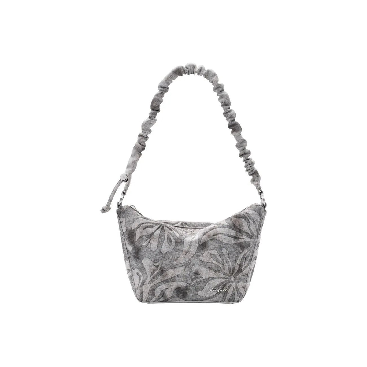 Desigual Women Grey Floral Ruffle Handle Shoulder Handbag Purse by Desigual