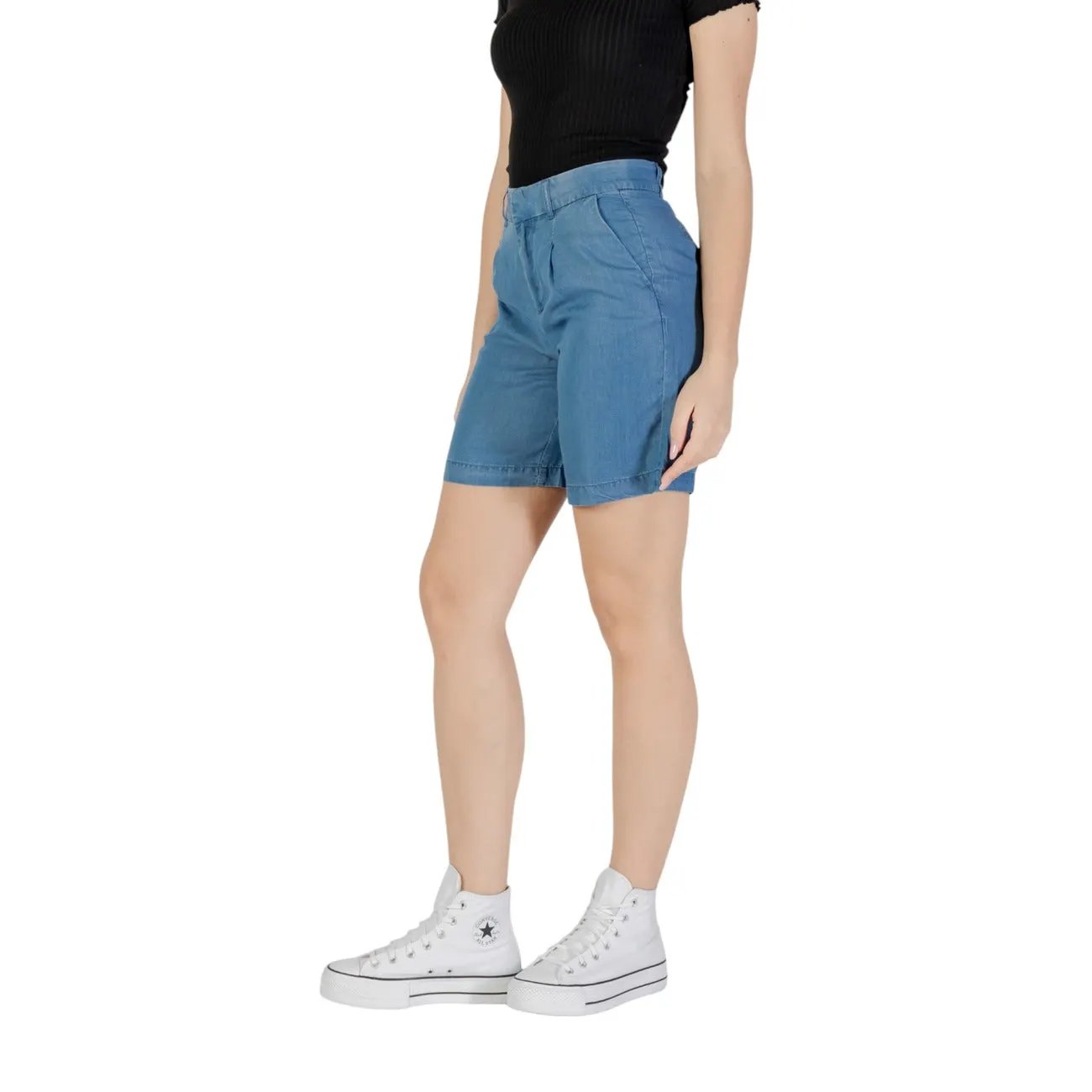 Only Women Blue Lyocell Summer Shorts Zip Button Front Back Pockets by Only