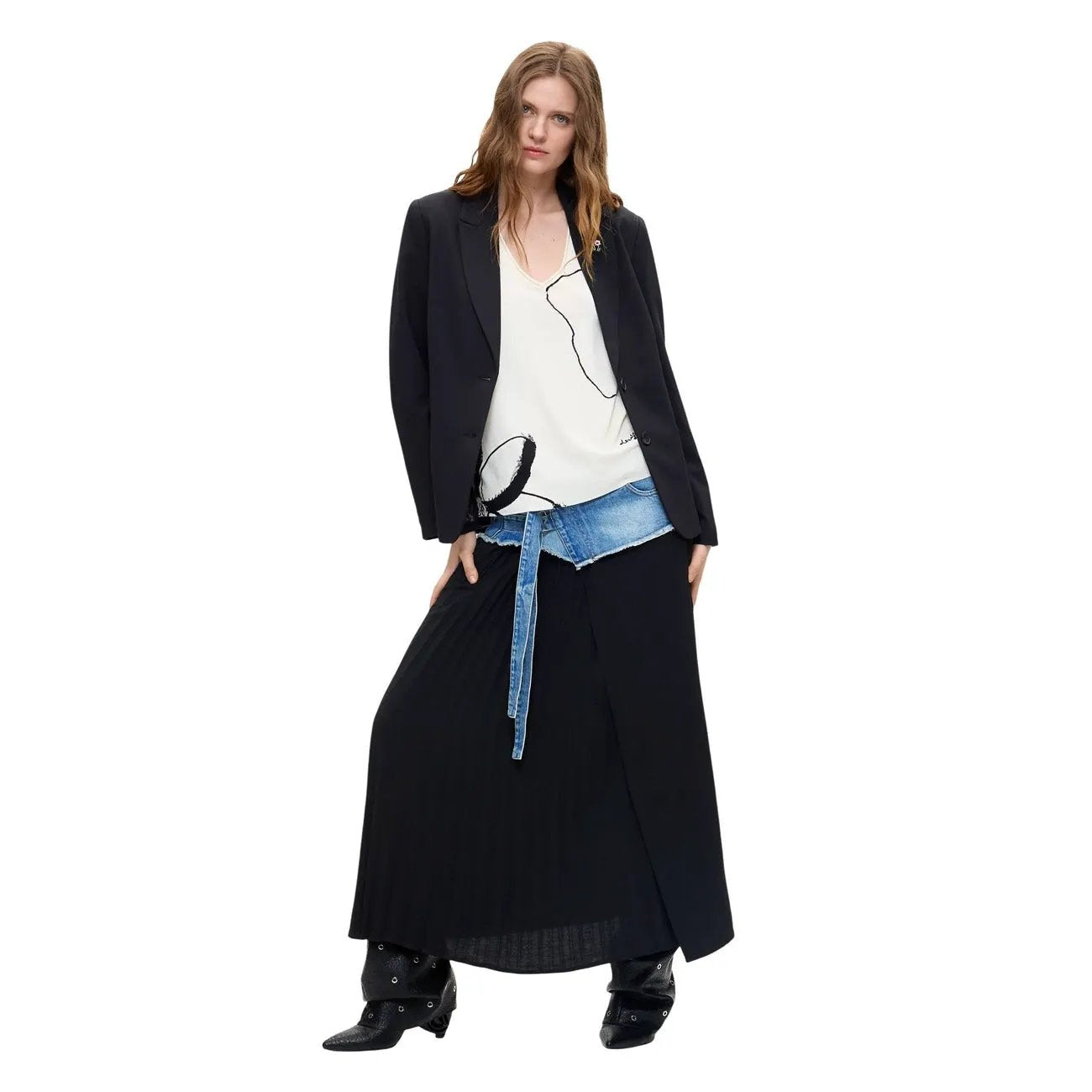 Elegant Desigual Women Black Stretch Blazer With Lapel Collar And Buttons by Desigual