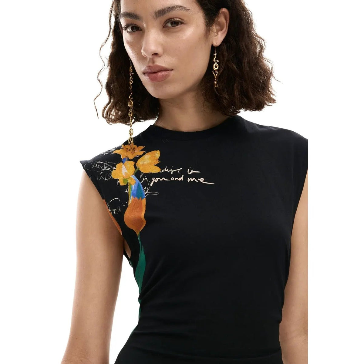 Desigual Women Elegant Black Cotton Sleeveless Floral Print Dress by Desigual