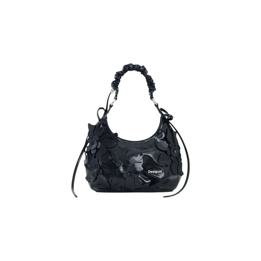 Stylish Desigual Black Women Floral Shoulder Bag With Zip Inner Pocket by Desigual