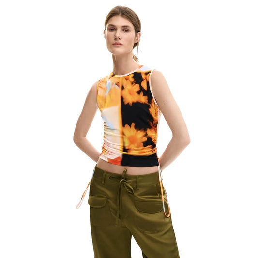 Desigual Women Stunning Orange Floral Sleeveless Stretchy Viscose Blouse by Desigual