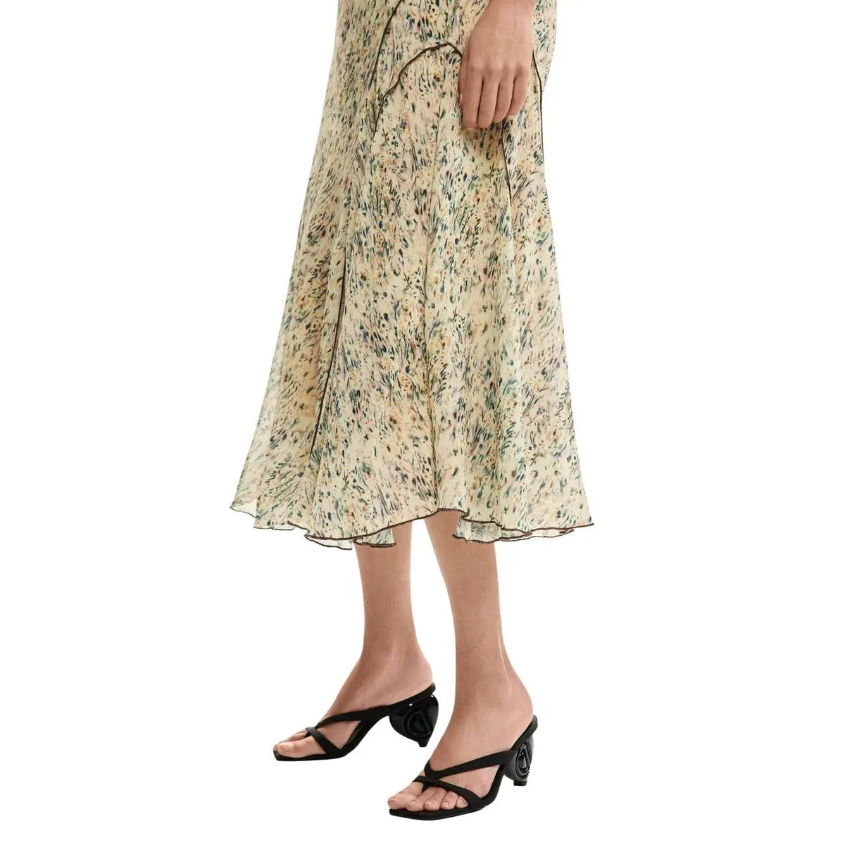 Desigual Women Midi Skirt Beige Floral Print Lightweight Summer by Desigual