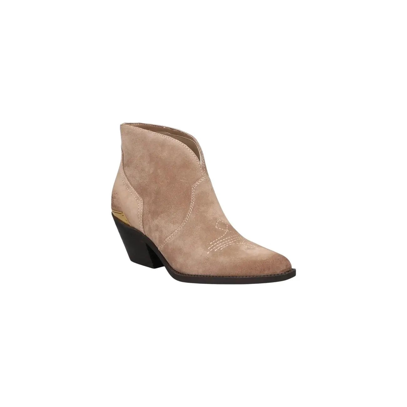 Liu Jo Women Premium Leather Western Ankle Boots Beige Block Heel Style by Liu Jo
