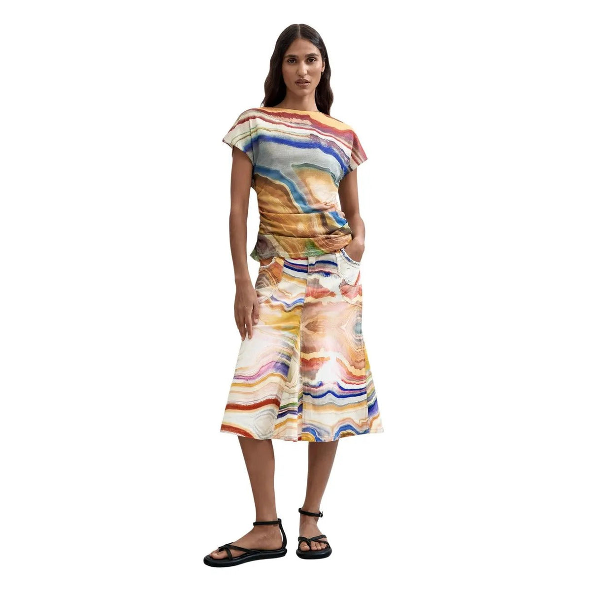 Desigual Women Comfortable Polyester Abstract Print Short Sleeve Top by Desigual