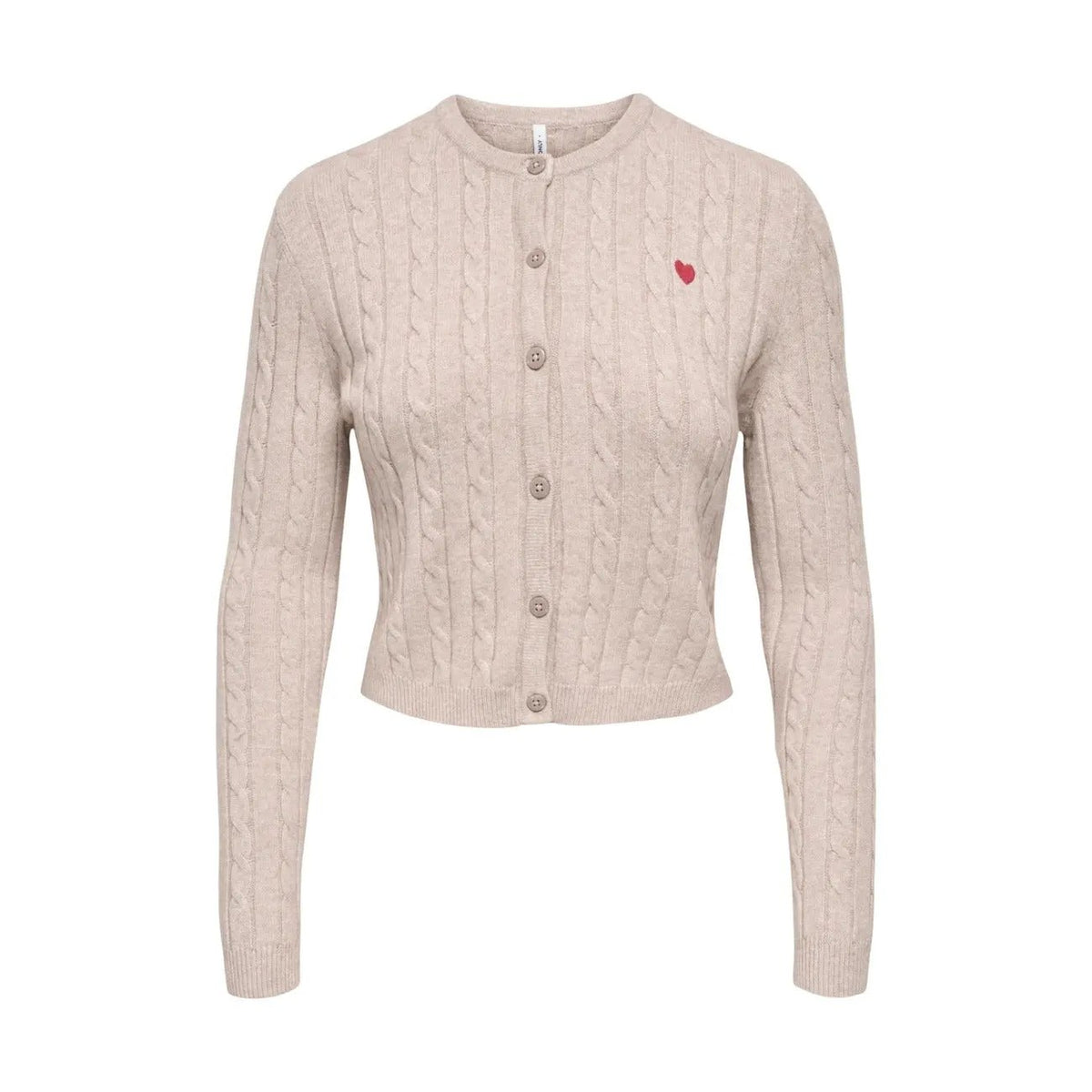 Only Women Cozy Beige Cable Knit Button Front Long Sleeve Cardigan by Only