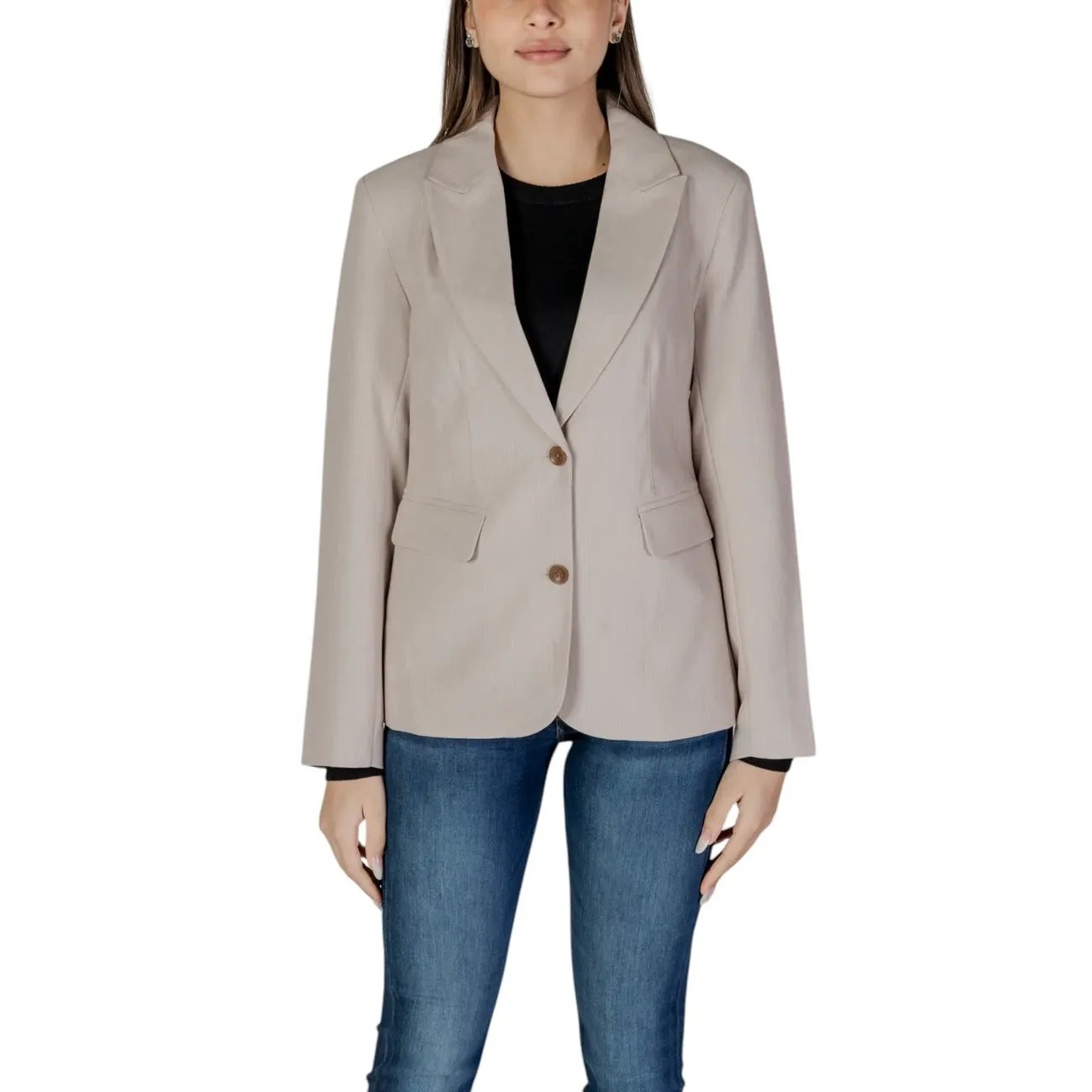 Only Women Elegant Pink V Neck Lapel Long Sleeve Stretch Blazer by Only