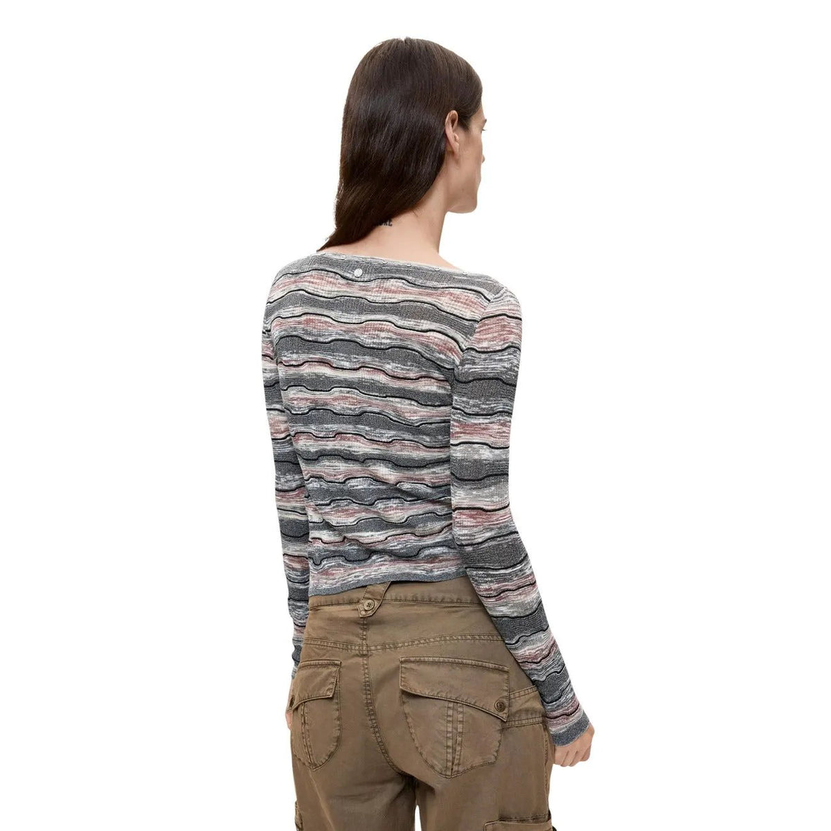 Desigual Women Striped Cotton Blend Knit Sweater Long Sleeve Boat Neck Top by Desigual