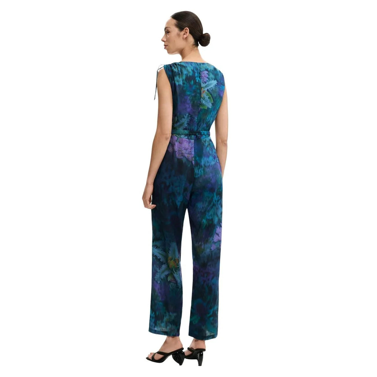 Desigual Women Elegant Blue Floral Print Sleeveless V Neck Jumpsuit by Desigual