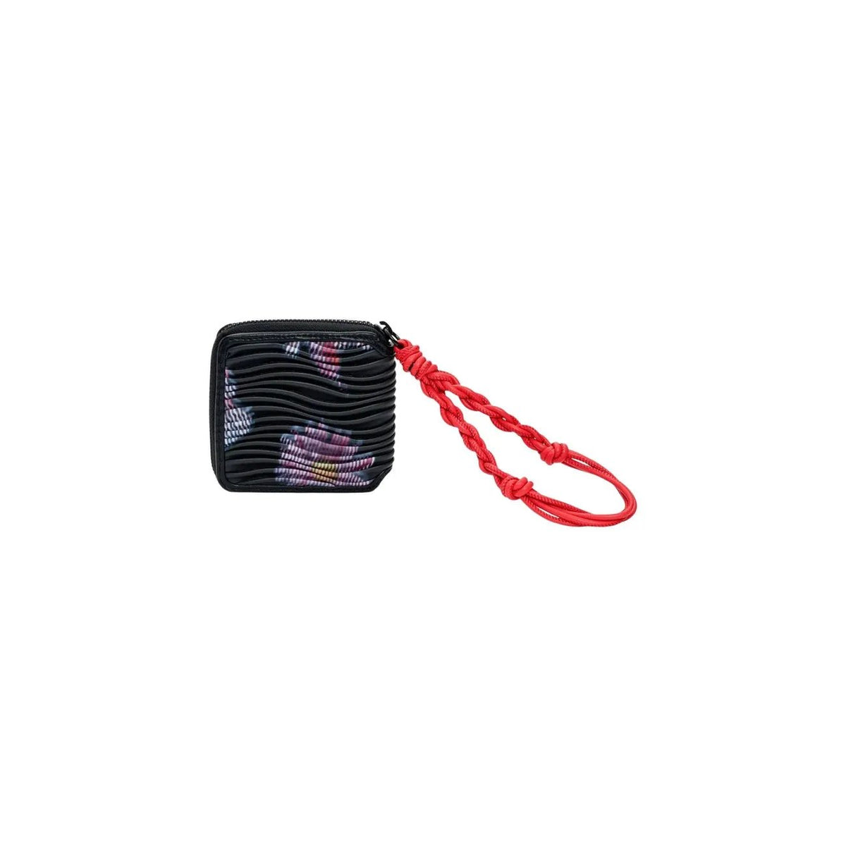 Desigual Women Stylish Black Pleated Zip Wallet With Braided Red Wrist Strap by Desigual