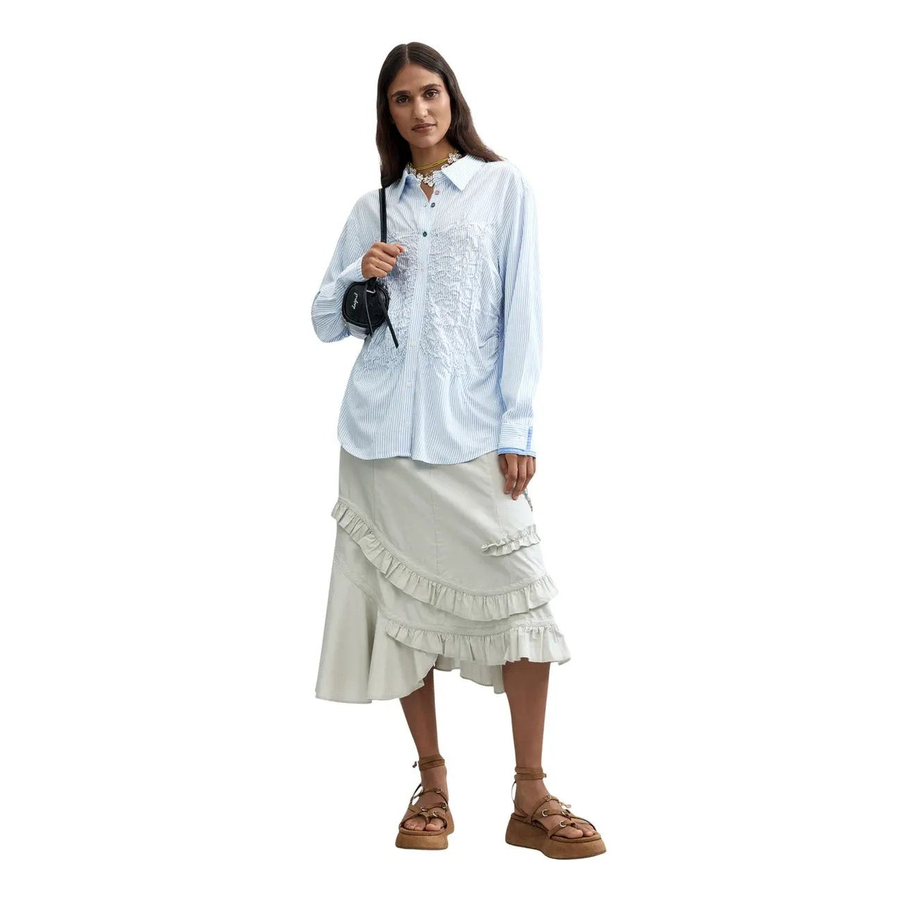 Desigual Women Elegant Light Blue Striped Long Sleeve Viscose Shirt by Desigual