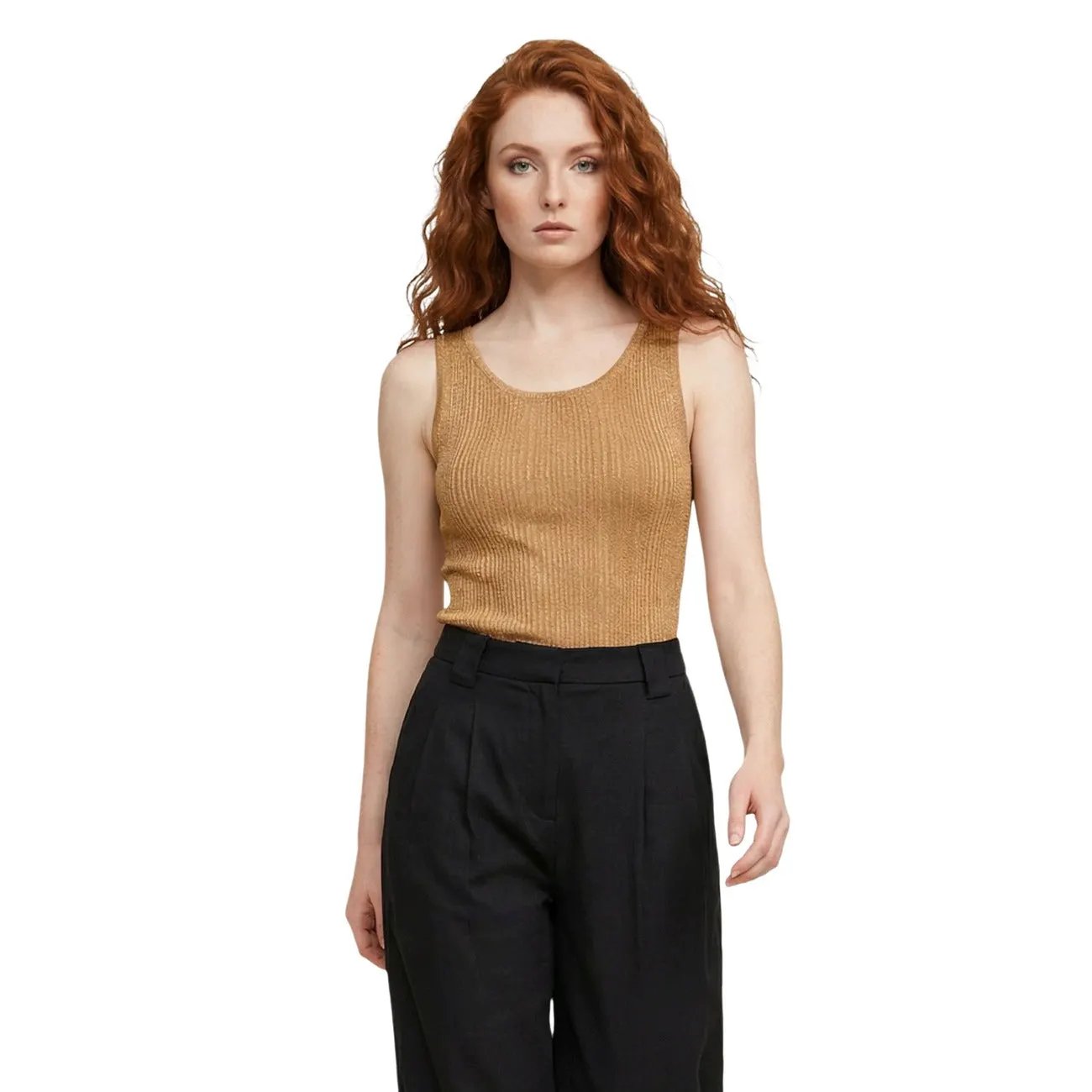 Only Women Camel Ribbed Tank Top Undershirt Sleeveless Summer Essential by Only