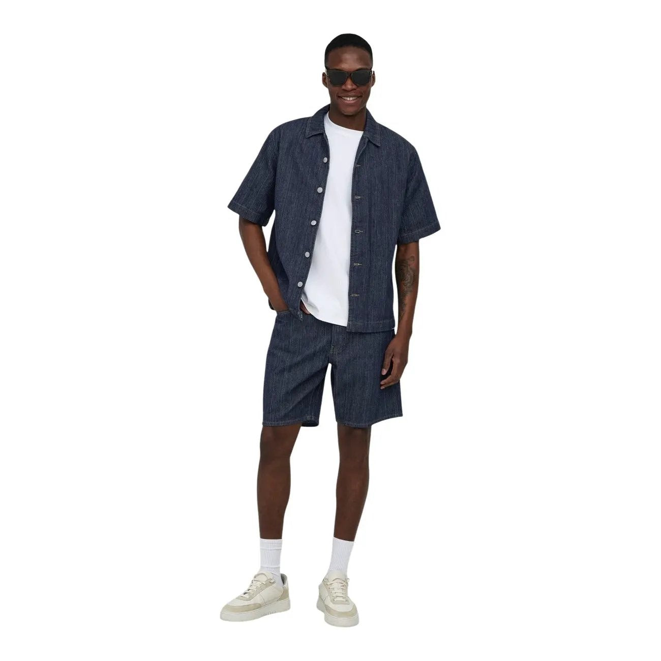 Only & Sons Men Blue Loose Fit Pure Cotton Denim Shorts Stylish Trendy by Only & Sons