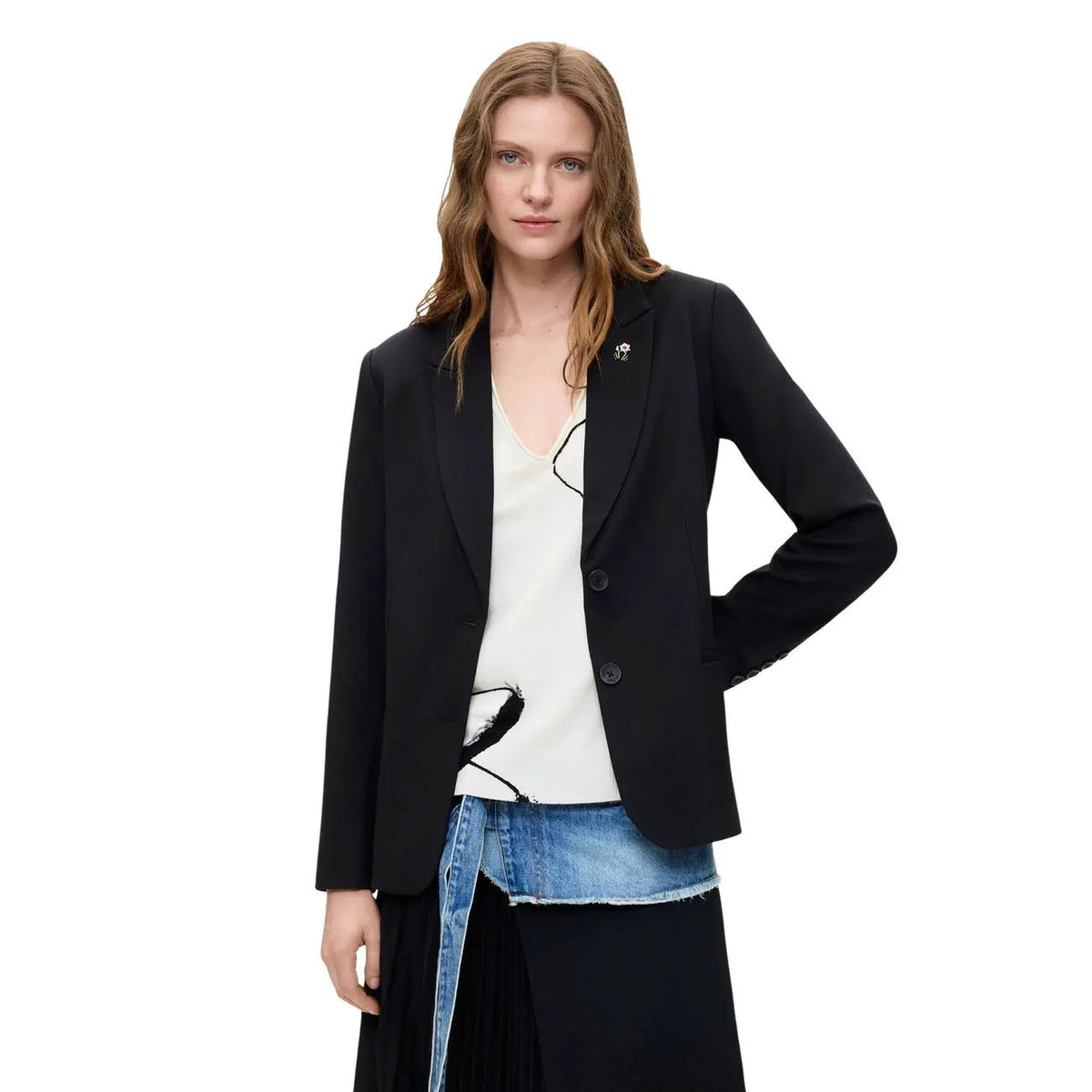 Elegant Desigual Women Black Stretch Blazer With Lapel Collar And Buttons by Desigual