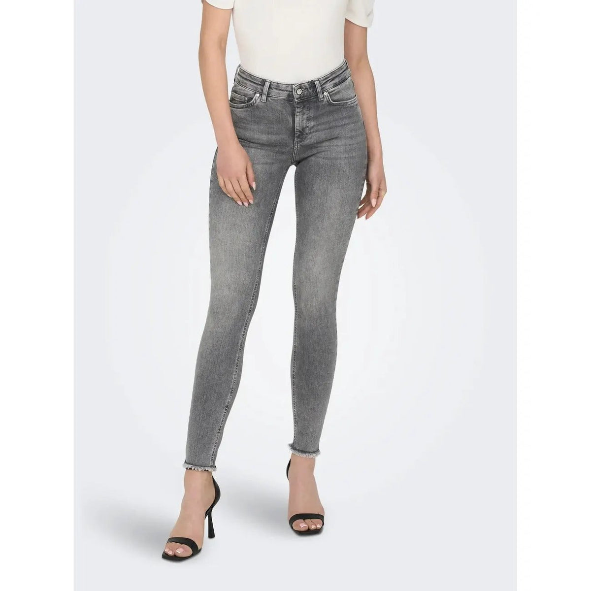 Only Women Grey High Waist Cotton Skinny Jeans Comfortable Stylish Outfit by Only