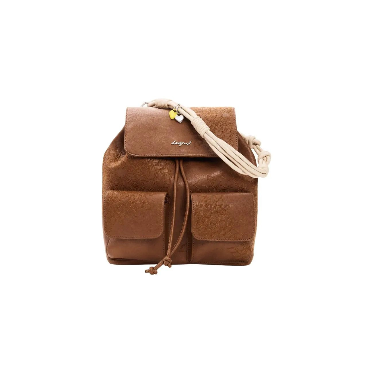 Desigual Women Brown Embossed Rucksack Handbag With Front Pockets by Desigual