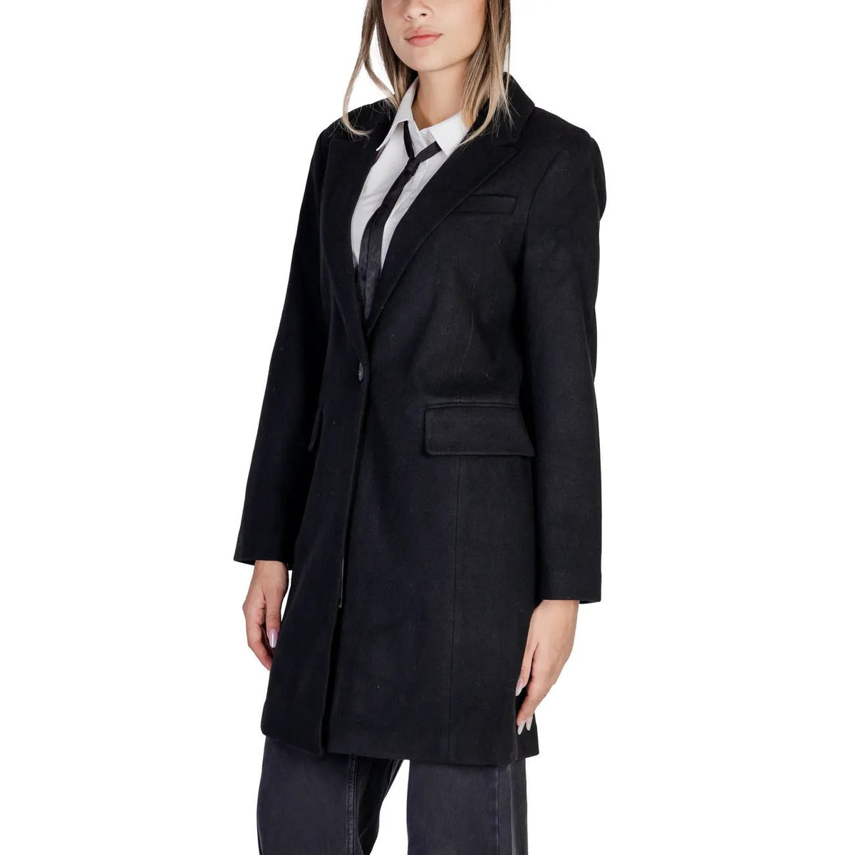 Only Women Black Lapel Coat Long Sleeve Button Warm Winter Style Jacket by Only