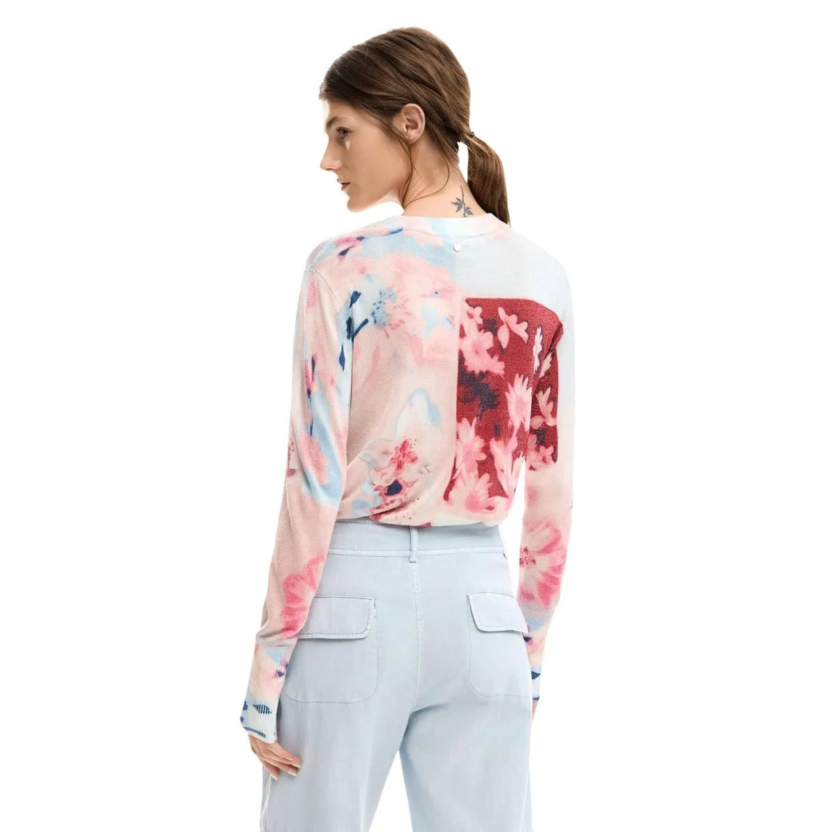 Desigual Women Stunning Pink Floral Long Sleeve Metallic Knitwear Top by Desigual