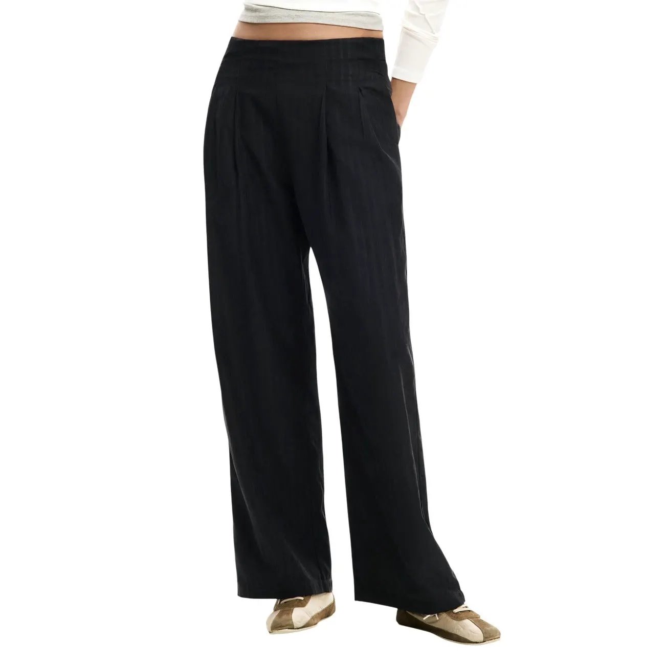 Desigual Women Black Trendy Wide Leg Trousers Zip Fastening Pockets by Desigual