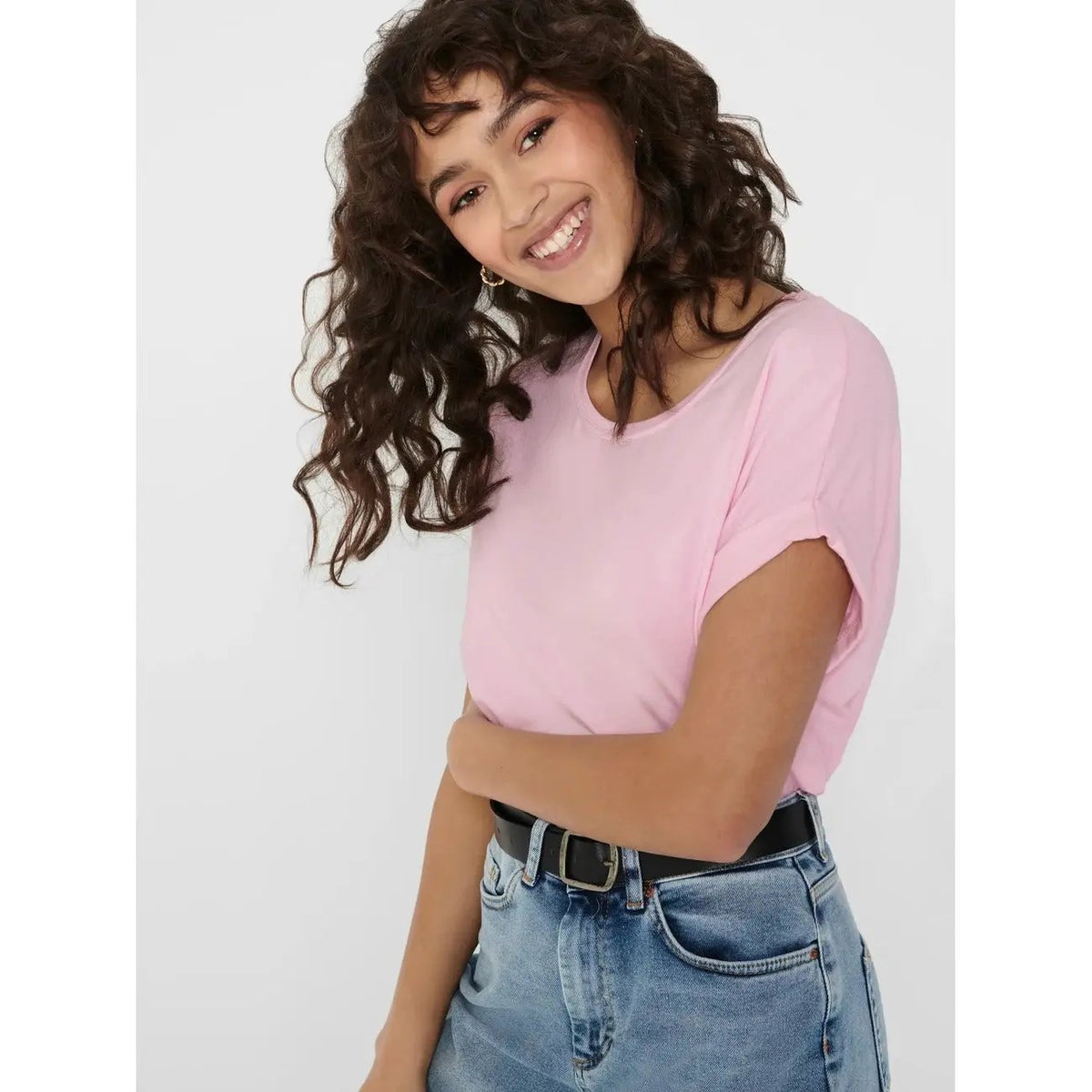 Only Women Pink Luxe Viscose Blend Comfortable Short Sleeve T Shirt by Only