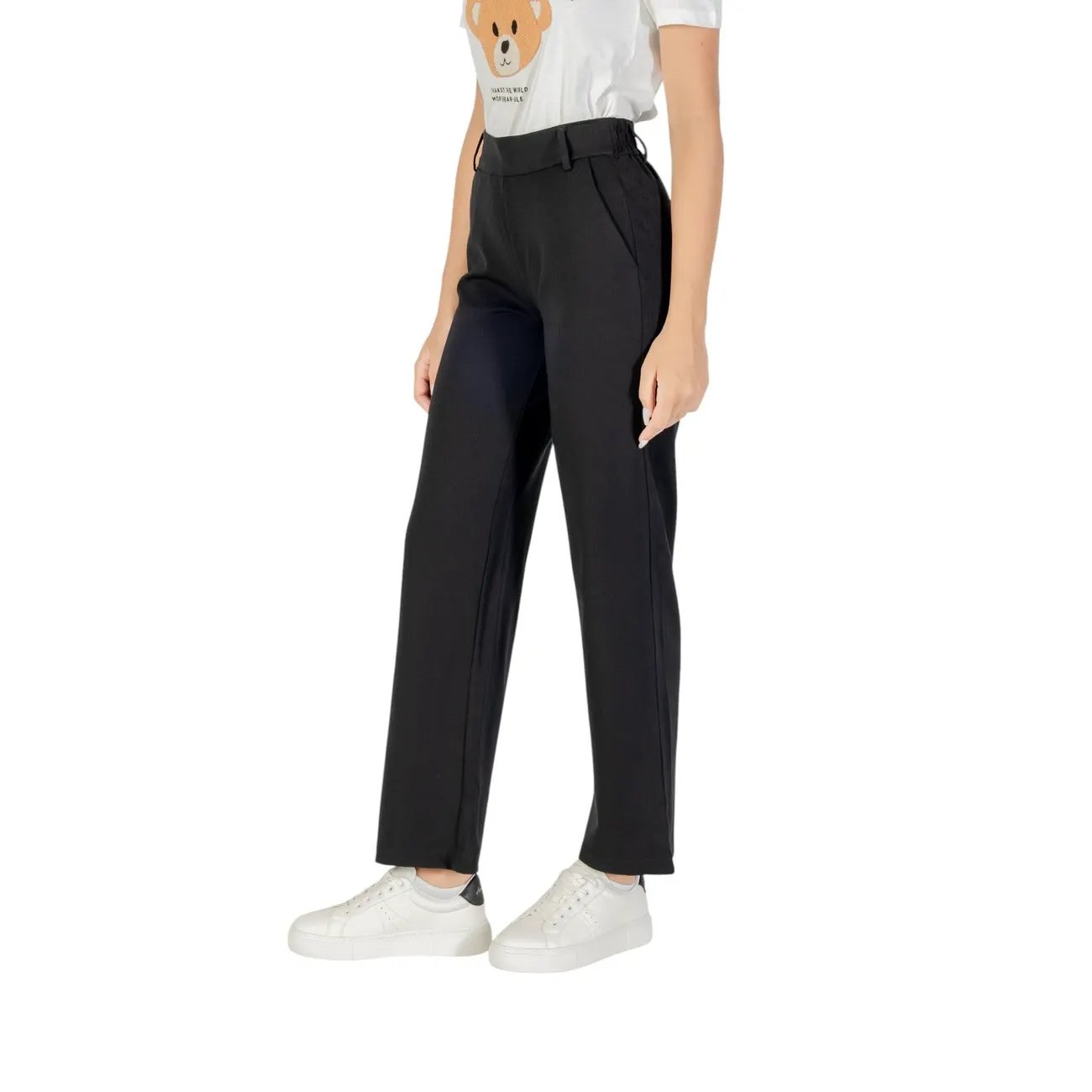 Only Women Black Stretch Wide Leg Trousers Elegant Zip Fall Winter Wear by Only